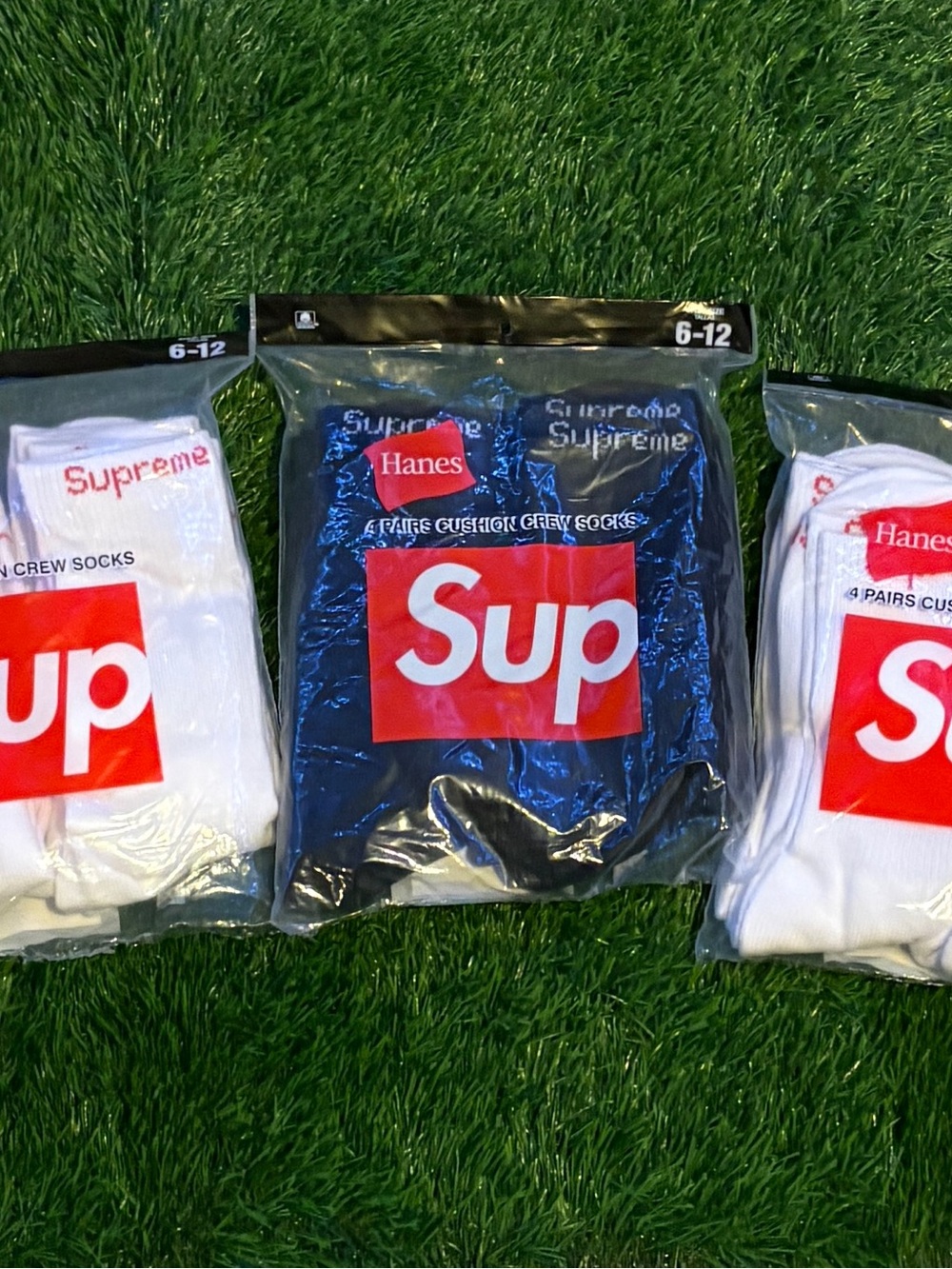 Hanes Crew Socks Pack - White & Black with Red Logo